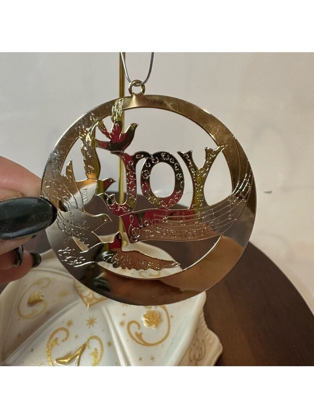 “Joy to the World” Christmas Ornament Gold-Tone Die-Cut Brass 1980